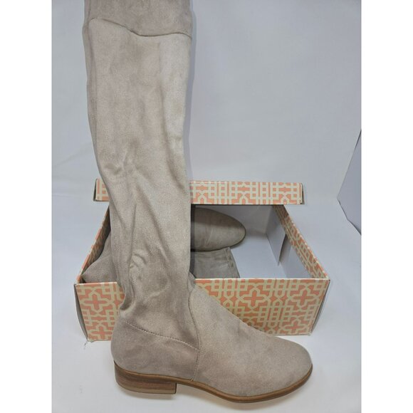 Gianni Bini Taupe Over-The-Knee Suede Flat Boots 6.5 Side Zipper - Picture 3 of 5